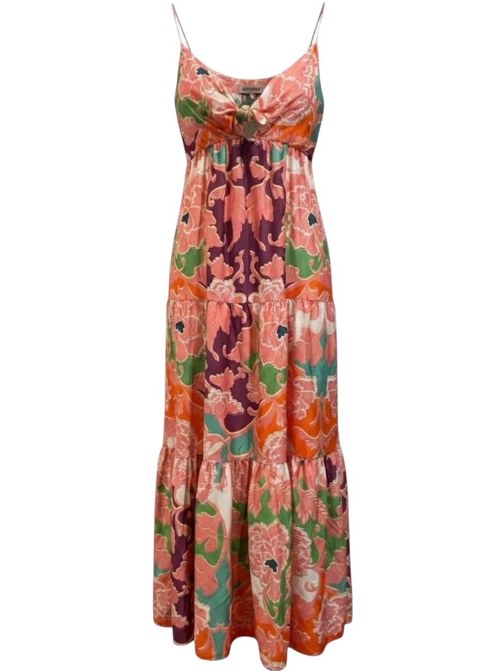 Delfi Collective Sebastienne Satin Floral Sweetheart Knot Front Cami Maxi Dress